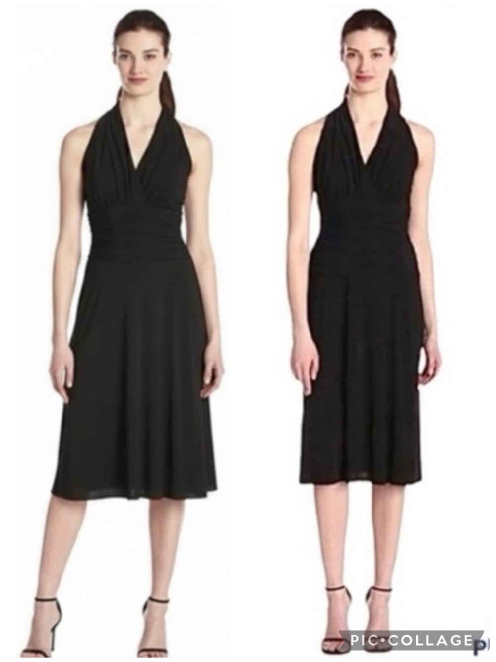 Nine West Black Halter Ruched Jersey Knit Midi Dress 14P Quiet Luxury